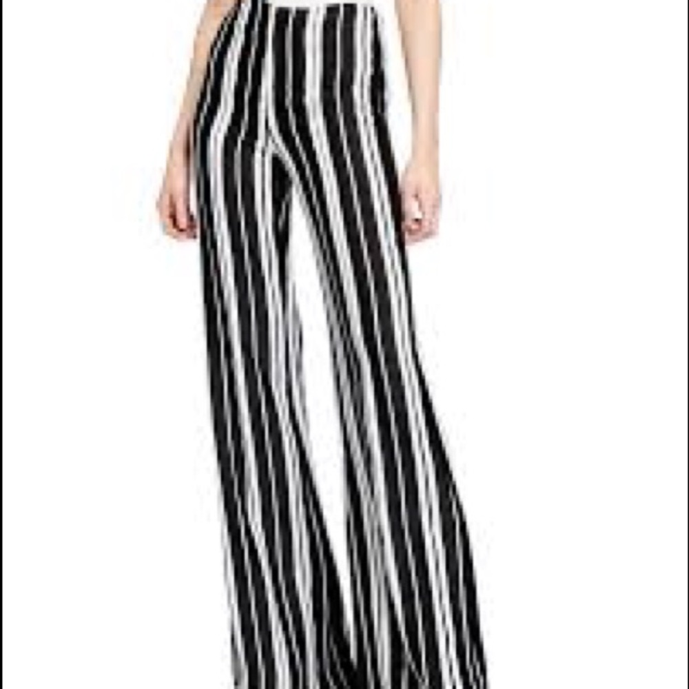 ALICE+OLIVIA Striped Black and White Women's Flared Cropped Pants